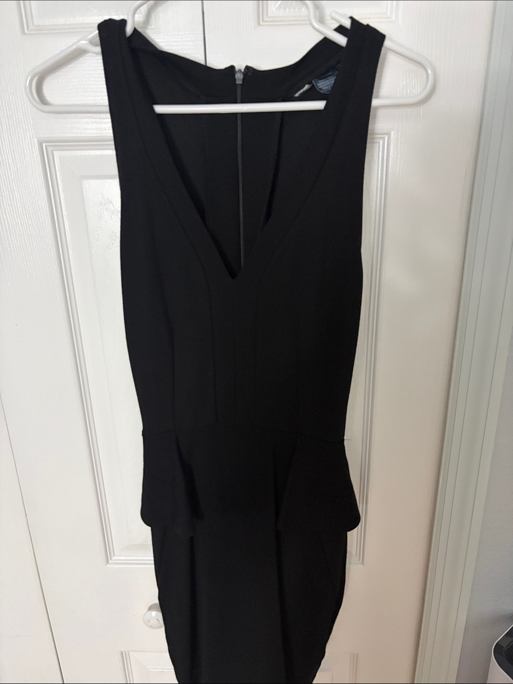 French Connection Black V-Neck Peplum Sheath Dress